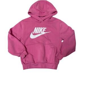 Nike pink white logo hooded girls sweatshirt SIZE 6